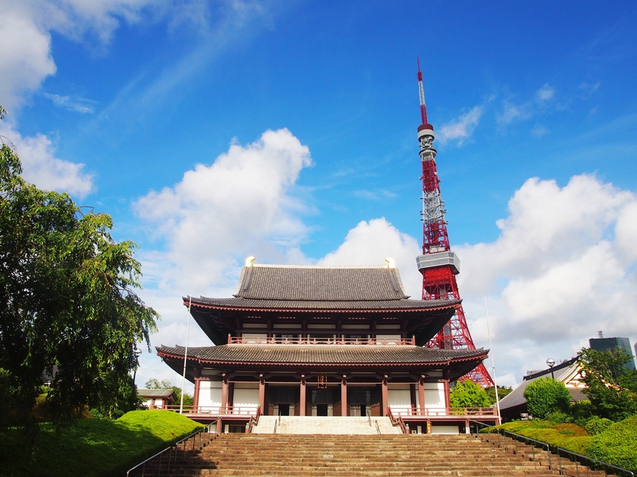 【増上寺】本堂と東京タワー